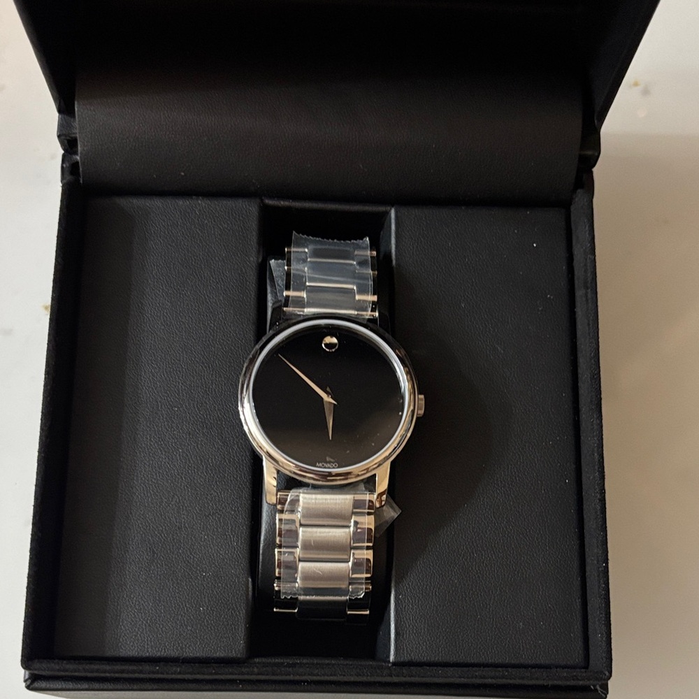 Movado Black Dial Silver Bracelet Watch